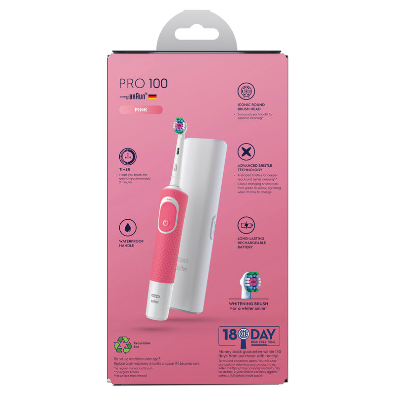 Oral-B Pro 100 3D White Polish Whitening Pink Electric Toothbrush