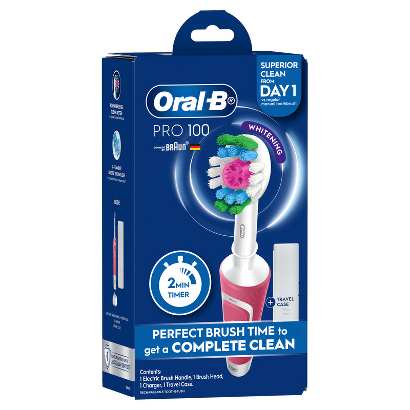 Oral-B Pro 100 3D White Polish Whitening Pink Electric Toothbrush