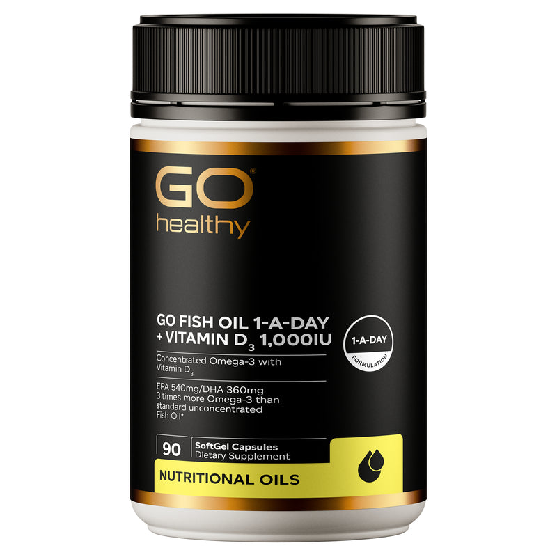 GO Healthy GO Fish Oil 1-A-Day + Vit D3 1000IU 90 Caps