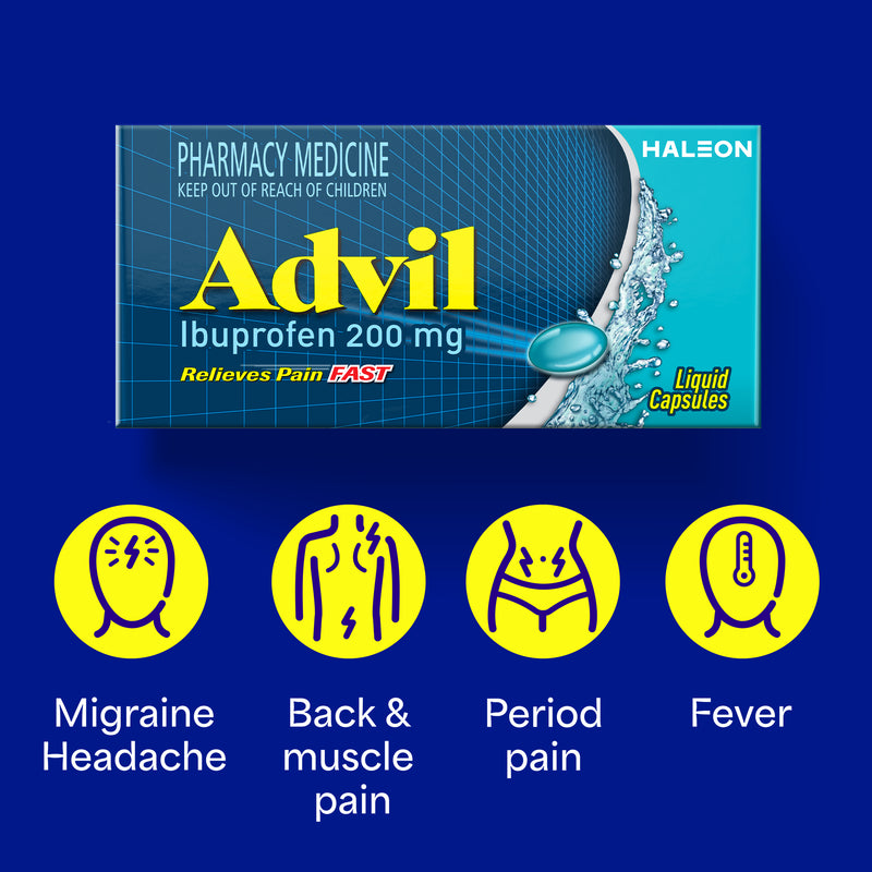 Advil Liquid Capsules, Fast & Effective Pain Relief at Liquid Speed, 200mg Ibuprofen 10 Pack