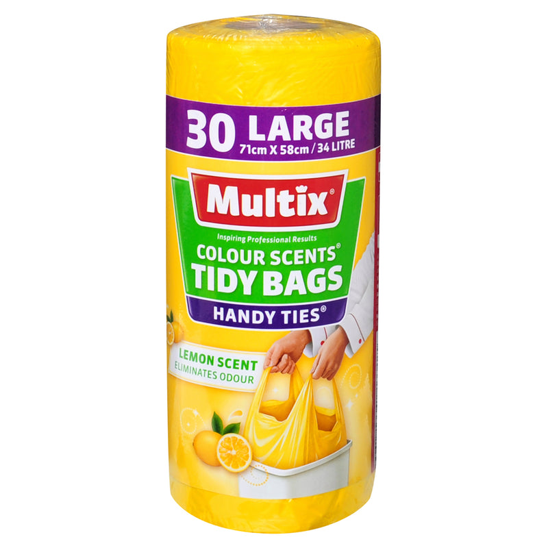 Multix Colour Scents Handy Ties Tidy Bags Large 30 pack | Lemon Scent