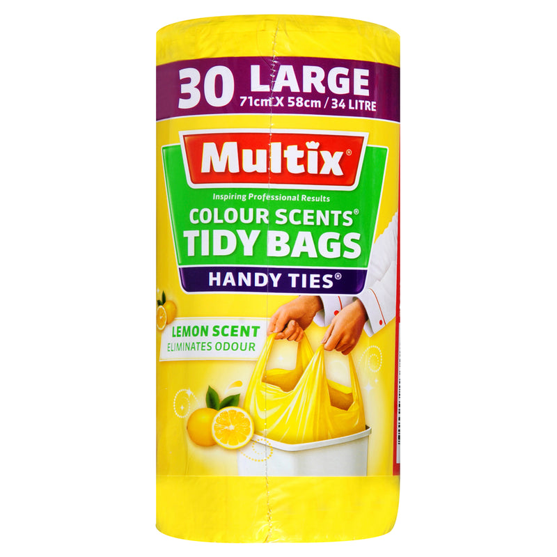 Multix Colour Scents Handy Ties Tidy Bags Large 30 pack | Lemon Scent