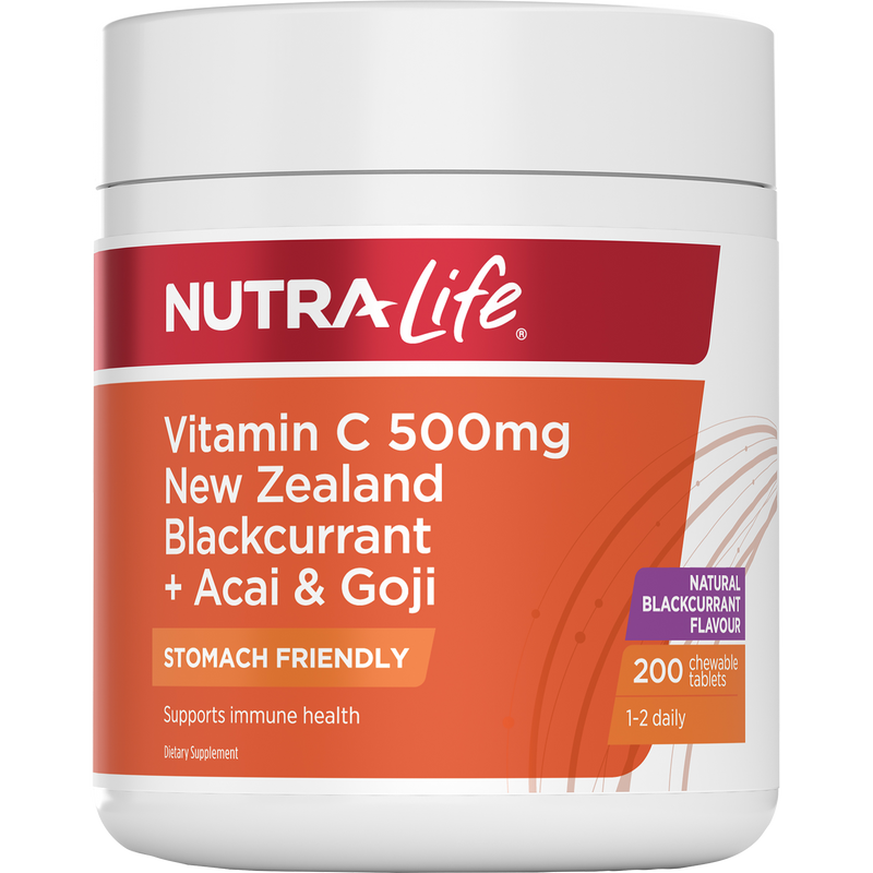 Nutra-Life Vitamin C 500mg Blackcurrant + Acai & Goji Chewables 200 Tablets