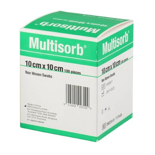 Multisorb Non Woven Swabs 10cm x 10cm 100 Swabs