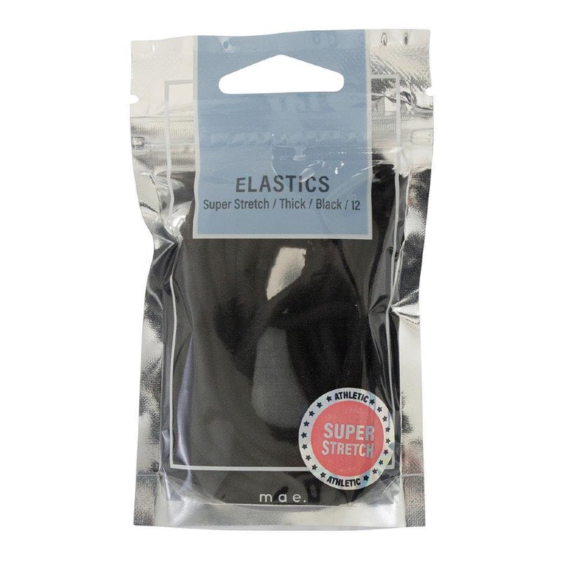 Mae Elastics Thick Super Stretch Black 12 Pack