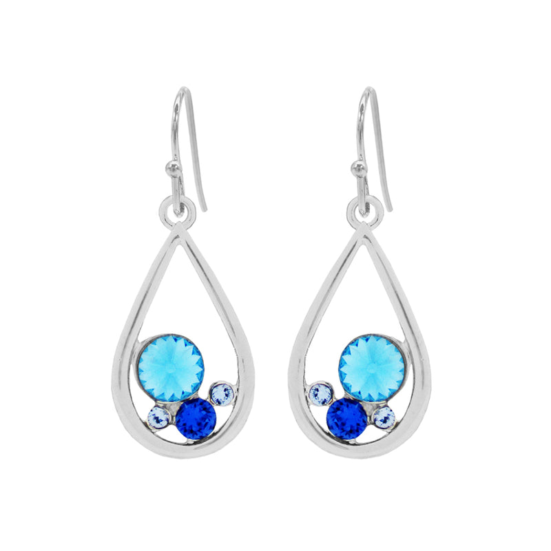 Earsense F366 20mm Silver Swarovski Blue Multi Crystal Teardrops