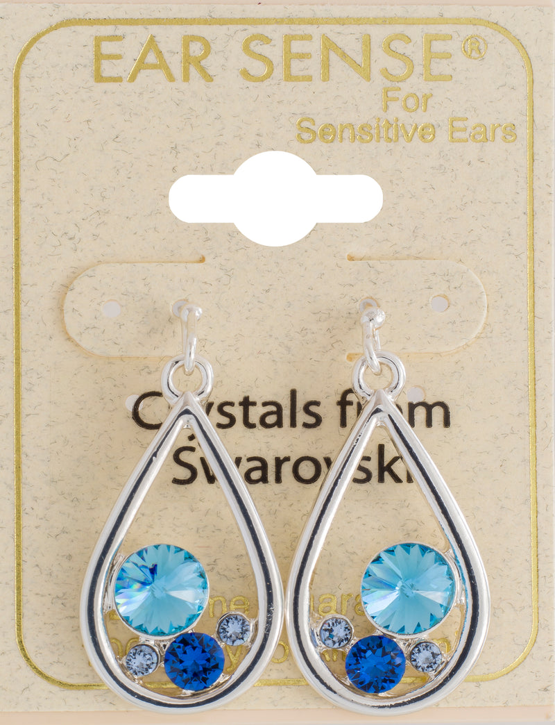 Earsense F366 20mm Silver Swarovski Blue Multi Crystal Teardrops